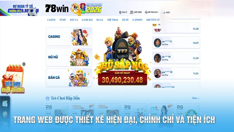78win 26 Trang web được thiết kế hiện đại, chỉnh chỉ và dễ dùng